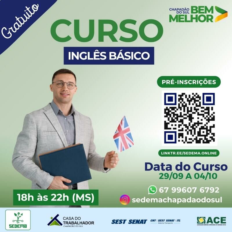 Imagem de compartilhamento para o artigo Chapadão do Sul abre inscrições para curso gratuito de inglês básico para capacitar profissionais da MS Todo dia